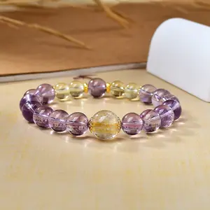 Wealth Trinity: Citrine, Amethyst & Gold Rutilated Quartz Bracelet
