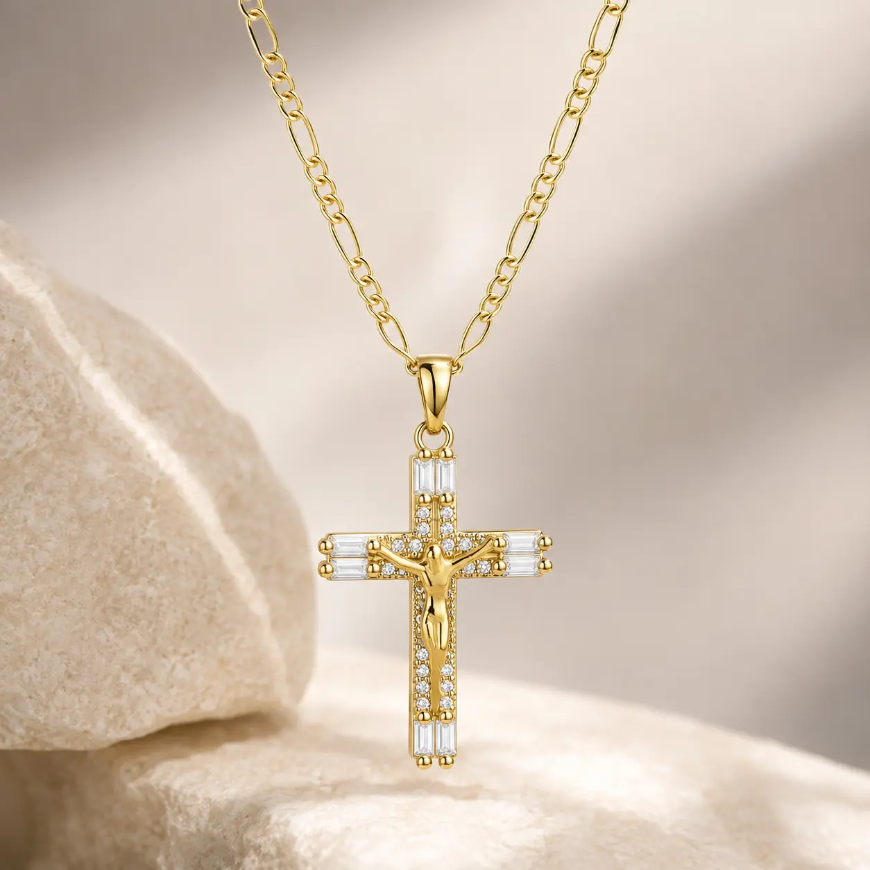 Cross Necklace for Women, 14K Gold Plated Cubic Zirconia Cross Pendant Necklace, Trendy Christian Jewelry Gifts for Baptism First Communion Christmas