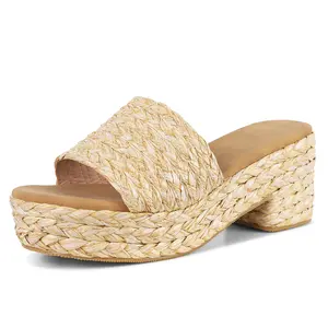 CELNEPHO Womens Espadrilles Platform Sandals Open Toe Chunky Block Heel Slip On Slides Fashion Sandal Outdoor Casual Dressy Shoes