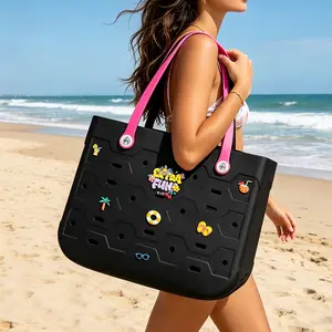 Summer Large Beach Bag Tote for Women - EVA Casual Shoulder Bags - Lightweight Waterproof Tote Bag for Pool, Swim, Camping - with Decorative Accessories
