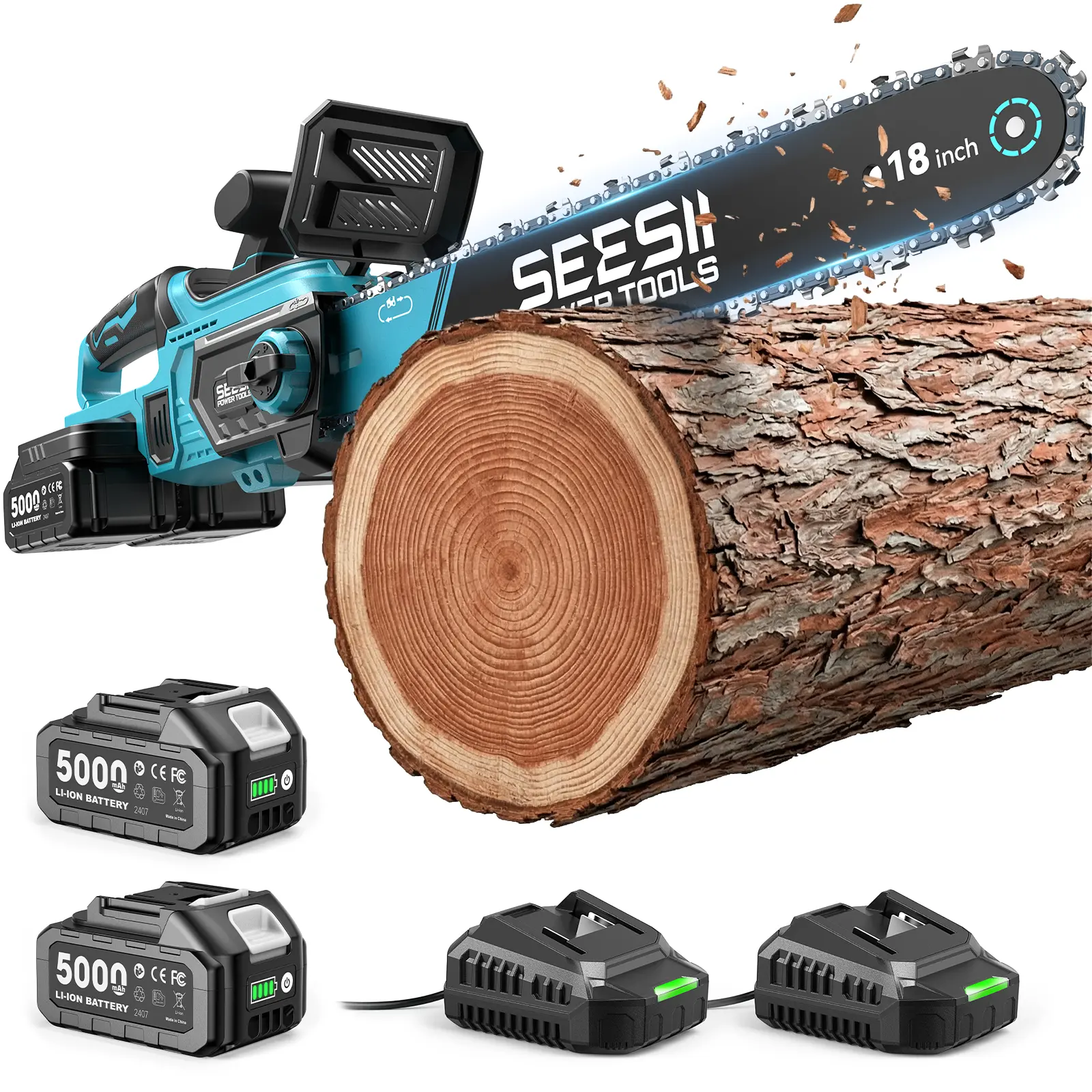 SEESII 18 Inch Chainsaw Cordless, 80V(40V*2) Battery Powered, Compact Chain saw with  30 FT/S Powerful Cutting, Auto Oiler & Long Battery Life For Wood/Tree Cutting, Pruning, Yardwork Pro Use M18 Ace CS18