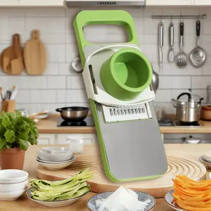 Multi-functional Vegetable Slicer with Cheese Grater Adjustable Stainless Steel Blade Comfort Grip Safety Features Easy to Clean Carrot Grater Cabbage Shredder Cucumber Slicer for Kitchen - Utensils