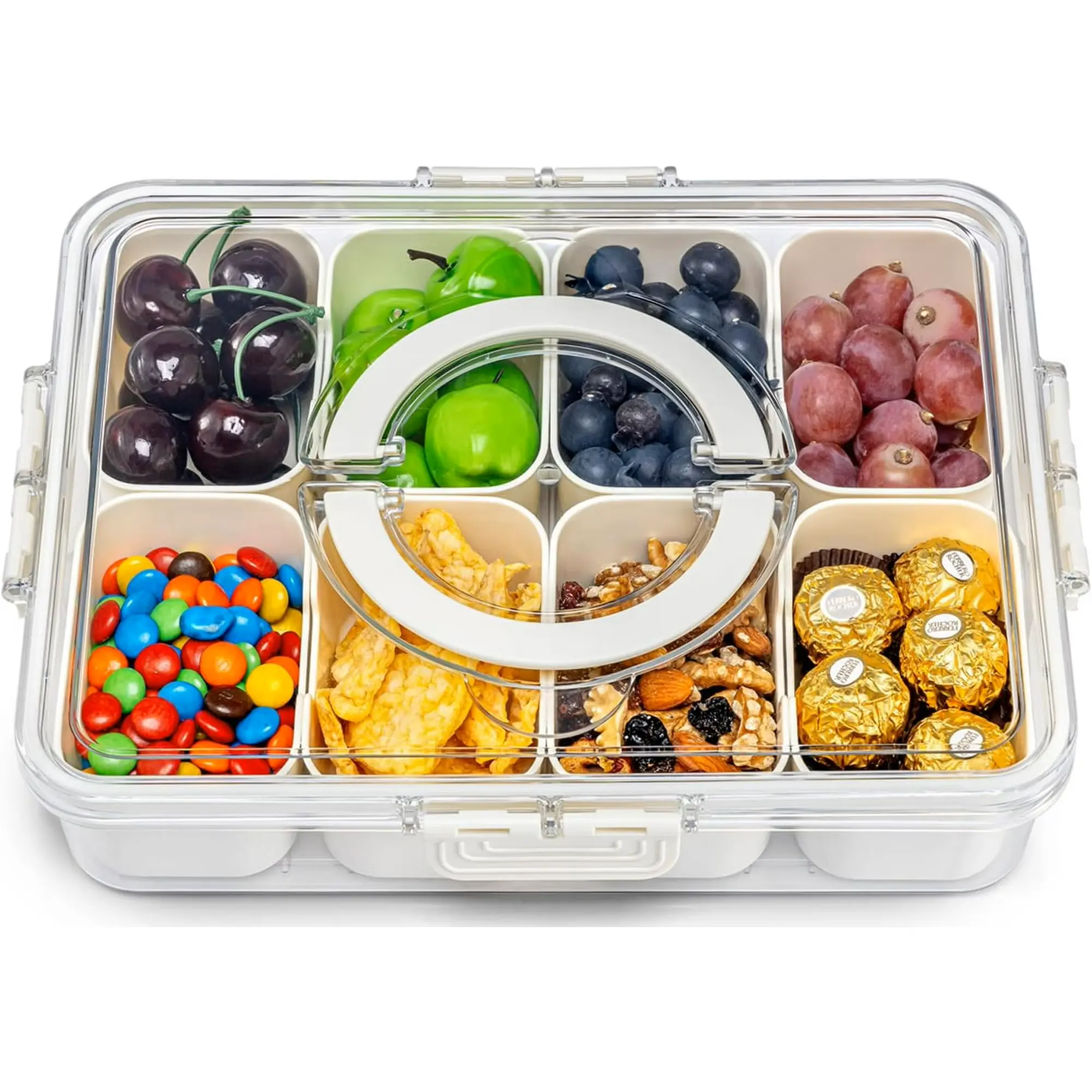Snackle Box – 6-Compartment Serving Tray with Lid and Handle, Brown – Lunch Box & Meal Prep Snack Container