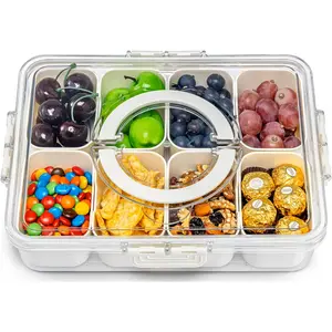 Snackle Box – 6-Compartment Serving Tray with Lid and Handle, Brown – Lunch Box & Meal Prep Snack Container
