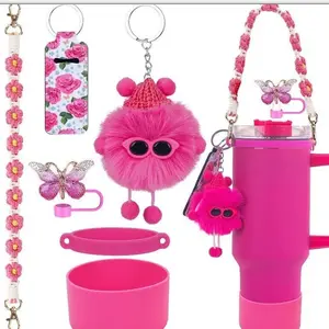 Stanley Cup accessory Hot Pink Butterfly Drip Accessories Set – Fits Stanley 40oz & More! Tumbler Bottles