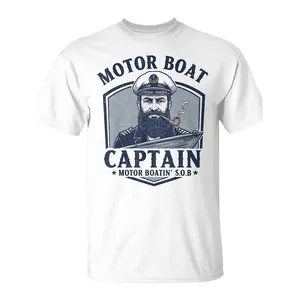 Unisex Graphic Tee Motor Boat Captain Nautical Humor Print Vintage Boating Design Oversized T Shirt Casual Streetwear Crewneck Short Sleeve Soft Cotton Breathable Loose Fit Summer Vacation Daily Wear Funny Captain Graphic Trendy Aesthetic Top