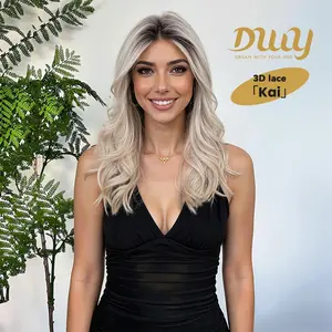KAI -New Technology ! DWY 3D Lace Front Free Part Mid-Length Wavy Platinum Blonde with Highlights Glueless Synthetic Wig for Women 20 Inches