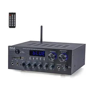 Stereo Amplifier with Bluetooth, 300W HiFi Sound, Metal Panel - 2.0 Channel Home Theater Audio System with USB, SD, AUX, FM Radio, RCA Input/Output, Dual Mic & Headphone Inputs, Remote Control, LED Display, Wireless Streaming