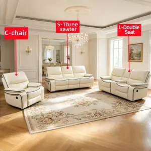 Luxury electric sofa combination with LED lights, with pulldown lounge chair/adjustable to (110 ° -115 °)/sofa with storage desk/living room furniture sofa combination