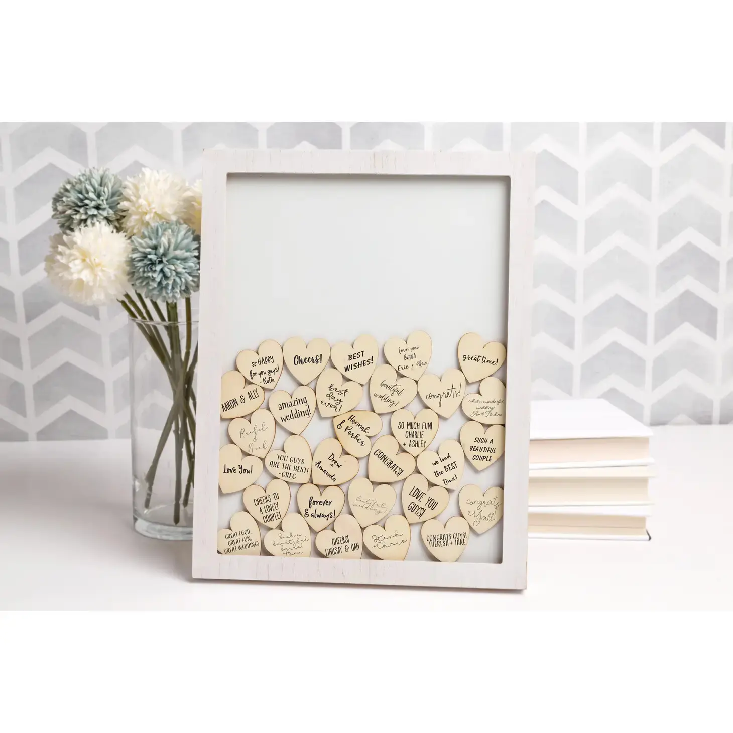 Wedding Signature Guest Book Shadow Frame and Hearts Token