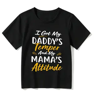Graphic Toddler Tee "I Got My Daddy's Temper And My Mama's Attitude" Short Sleeve Cotton T-Shirt for Little Boys Girls Cute Kids Pullover Tops Playwear Everyday Outfit Child Clothes 2-10Y