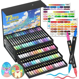 144 Colors   Markers - 72 Pack Dual Tip   Pens with Brush Tip, Water-Based Quick-Dry Non-Bleed  Markers for Rock, , Glass, Ceramic, Fabric, and Canvas