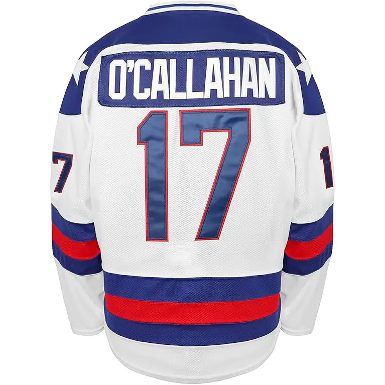Unisex Retro Stripe Pattern Ice Hockey Jersey - 1980 Olympic Miracle On Ice Athletic Top, Casual Fan Wear with Player Names (Eruzione, Craig, O'Callahan), #17 Blue/#21 White Holiday Gift