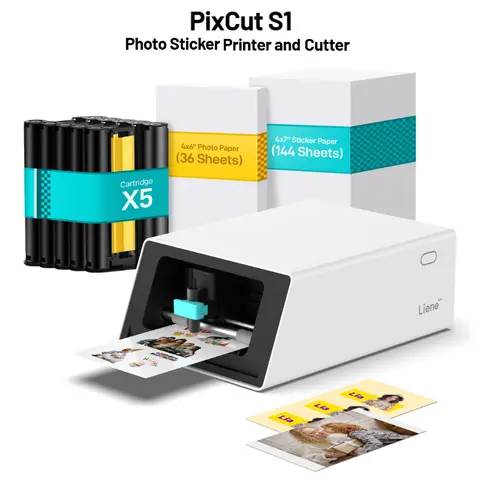 [LIVE ONLY] Liene PixCut S1 All-in-One Photo Sticker Printer & Cutting Machine - Bluetooth Thermal Dye-Sublimation Sticker Maker for DIY Crafts & Personalized Gifts, 300 DPI Prints, AI Auto-Cutting, Smart Design App with AI Creation Tools, Label Printer,