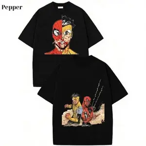 Superstyle Spidey vs Mark Grayson Invincible War Comic Double Printed Lightweight Tee TV Series Graphic T-Shirt Apparel Classic Cotton Menswear