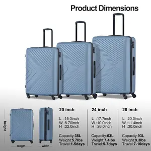Travelhouse 3 Piece Hardshell Luggage Set Hardside Lightweight Suitcase with TSA Lock Spinner Wheels 20in24in28in.(Blue)