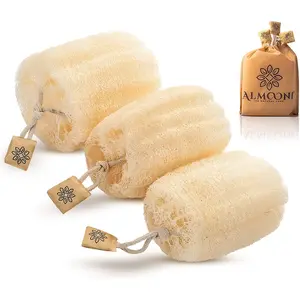 Almooni Egyptian Loofah Exfoliating Body Scrubber, Natural Real Egyptian Shower Loofah Sponge Body Scrubber for Women and Men, for Body and Face That Will Get You Clean - 3 Count (1 Pack) Almooni