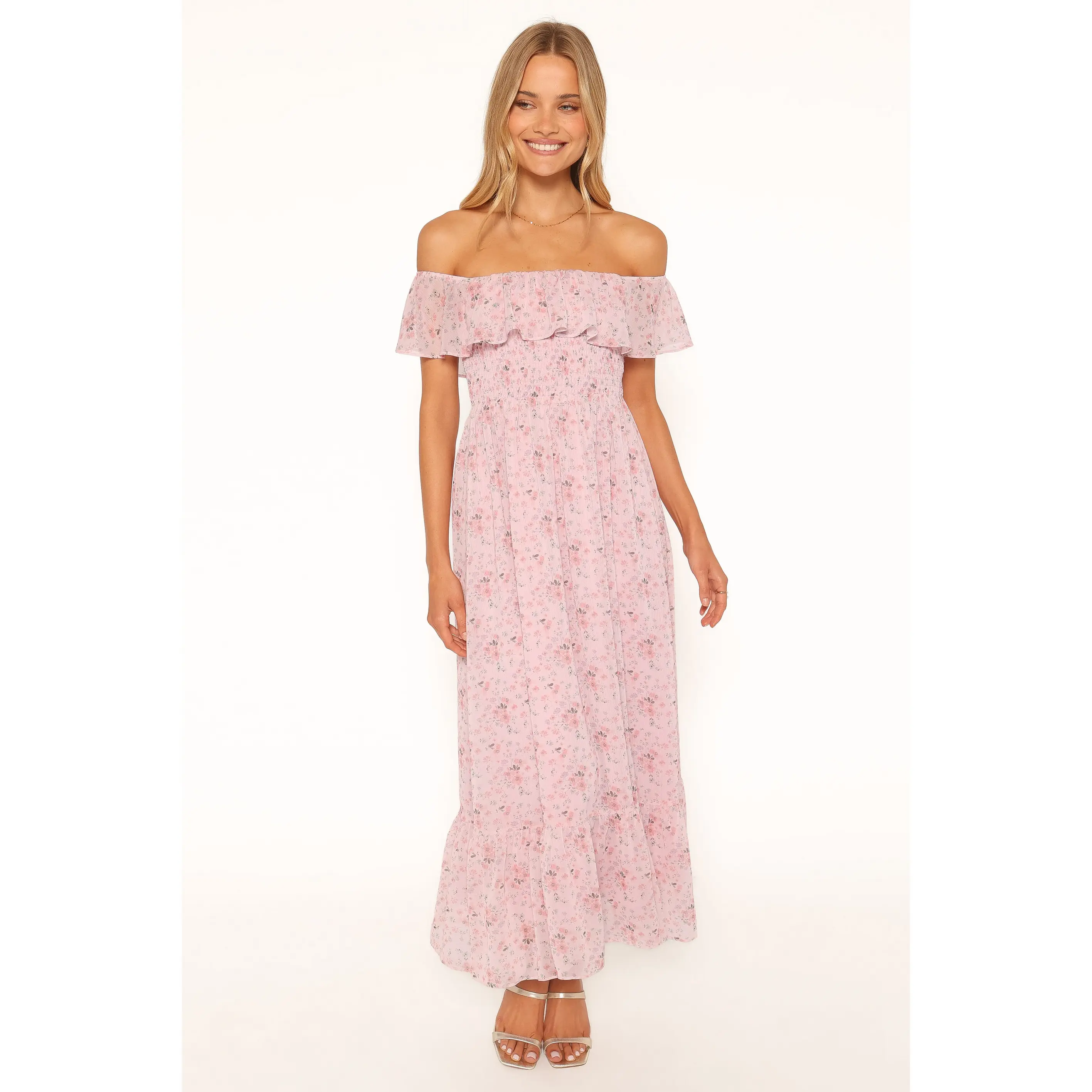 Priscilla Strapless Midi Dress - Pink Floral