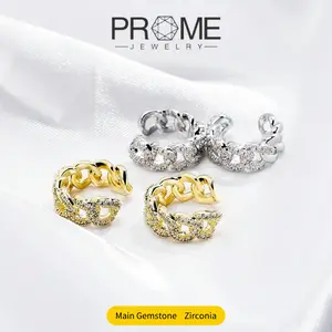 (CS017) 5A CZ Interlocking Chain Ring & Earrings Set Adjustable Unisex Accessory High-Quality Copper with Luxury Finish Industrial Chic Jewelry Gift