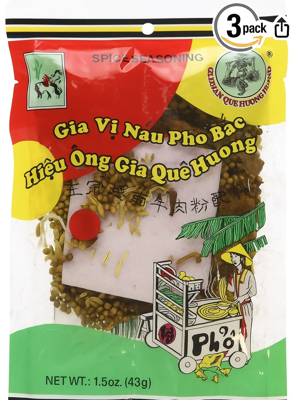 Old Man Que Huong Pho Bac Spice Seasoning (3 Packs)- Gia Vi Pho Bac