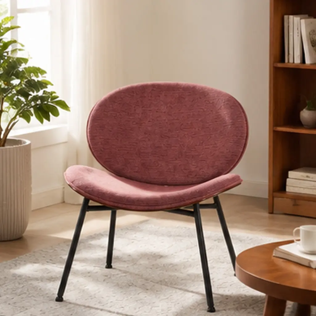 Mid-Century Modern Shell Chair Single Side Armchair Tripod Legs Bean Paste Red Fabric Upholstered Lounge Chair with Comfortable Backrest Walnut Finish for Living Room Bedroom Home Office, Bean paste red Color Options, Fabric Material