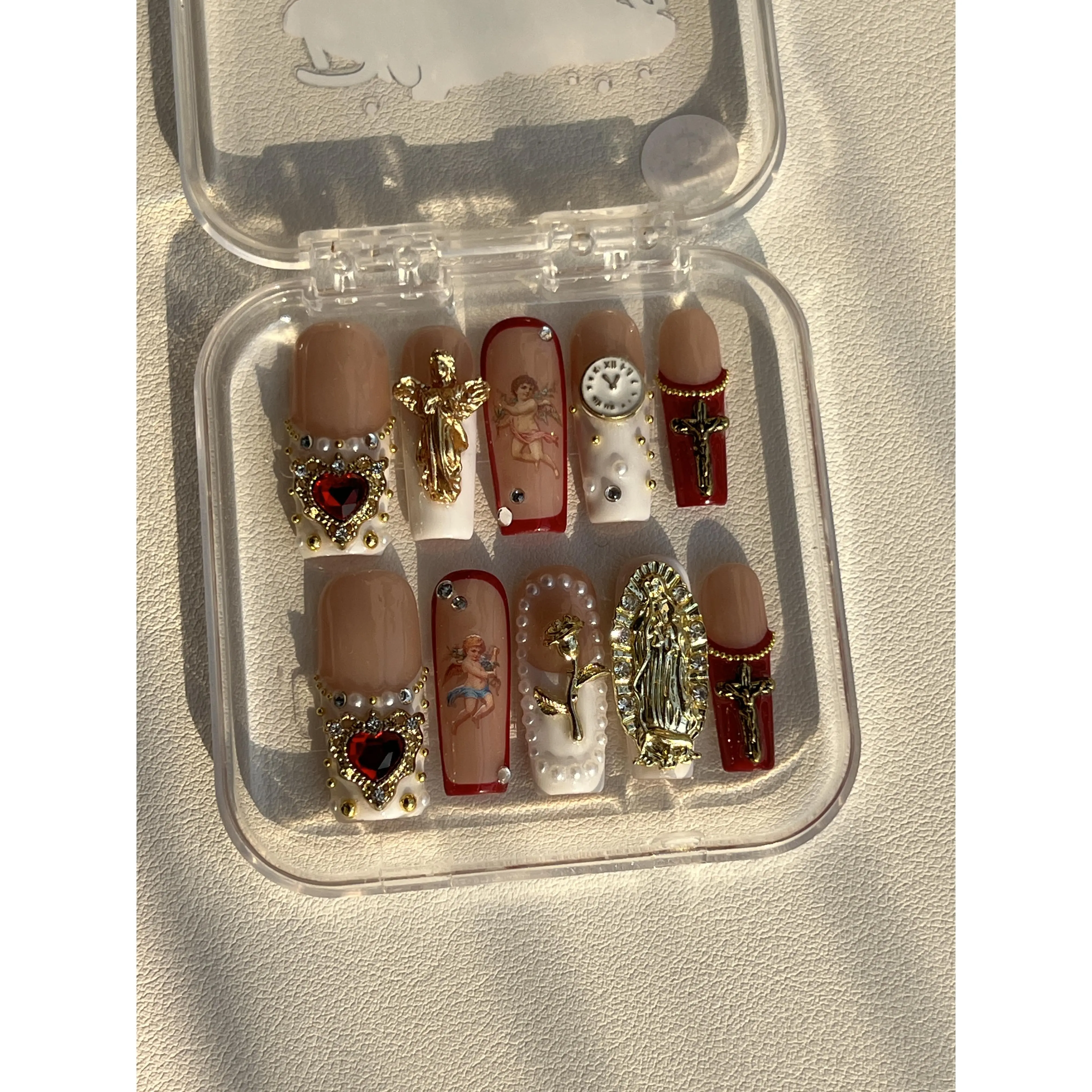 Handmade Square Press-On Nails, Long-Lasting & Reusable Gel Acrylic Nail Set with 3D Bow, Salon-Quality At-Home Manicure Kit, Press On Nail Sets