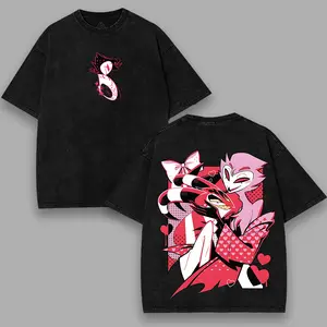 Blitzo x Stolas Helluva Boss V2 Hazbin Hotel Wash T-Shirt 100% Premium Cotton Pre-Washed Fabric Menswear Top Streetwear Graphic Tees