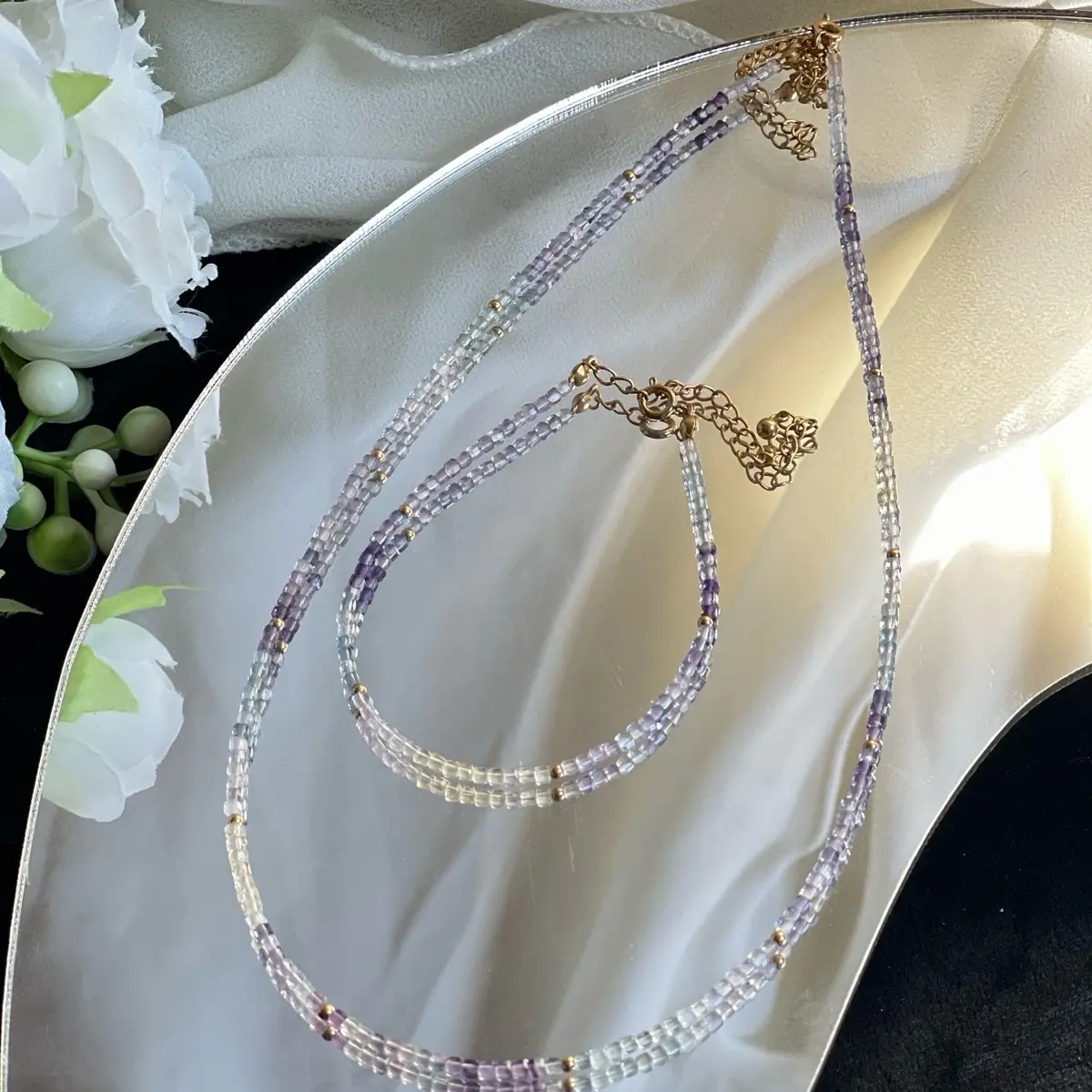 18K Gold Plated Rainbow Fluorite Necklace for Women - Minimalist Style