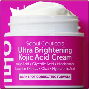 SeoulCeuticals Ultra Brightening Kojic Acid Cream K Beauty Dark Spot Remover with Glycolic Acid Niacinamide + Cica + Hyaluronic Acid Moisturizer - Cruelty Free Korean Skincare