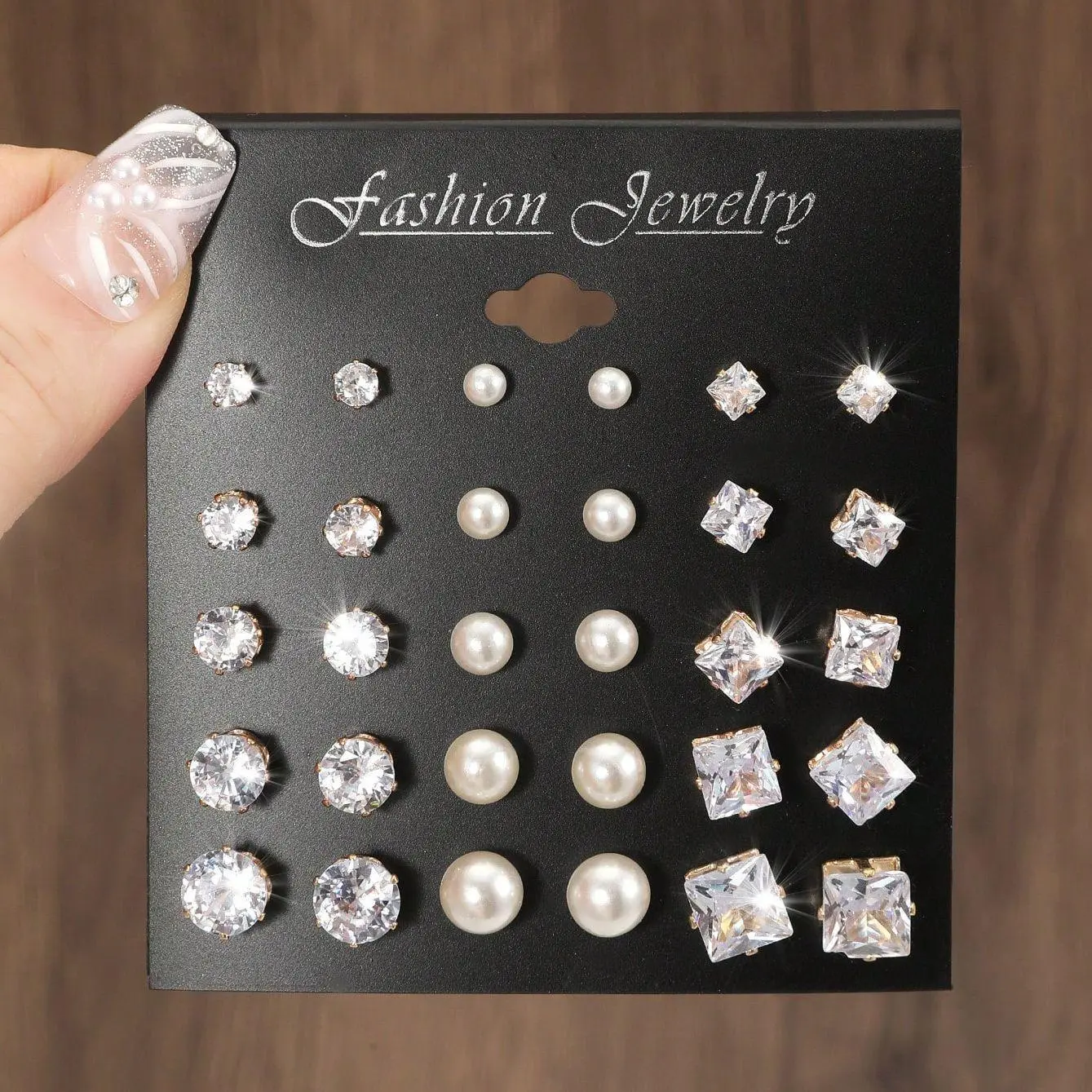 Women's 12/15-Pairs Mixed Stud Earrings Set - Lab-Created Cubic Zirconia, Pearl, Square Stone, Mini Gems, Multiple-Stone Sparkling Earrings for Daily, Party Wear, Lab-Created Cubic Zirconia Earrings, Mini Gems Earrings