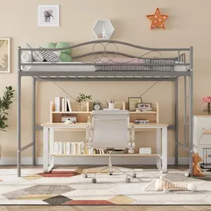 GAOMON Loft Bed Twin Size with Ladder & Full Safety Guardrail, Heavy Duty Metal Twin Loft Bed 400 Lbs Load Capacity, Space-Saving, Noise Free, No Box Spring Needed, Easy Assembly, Grey