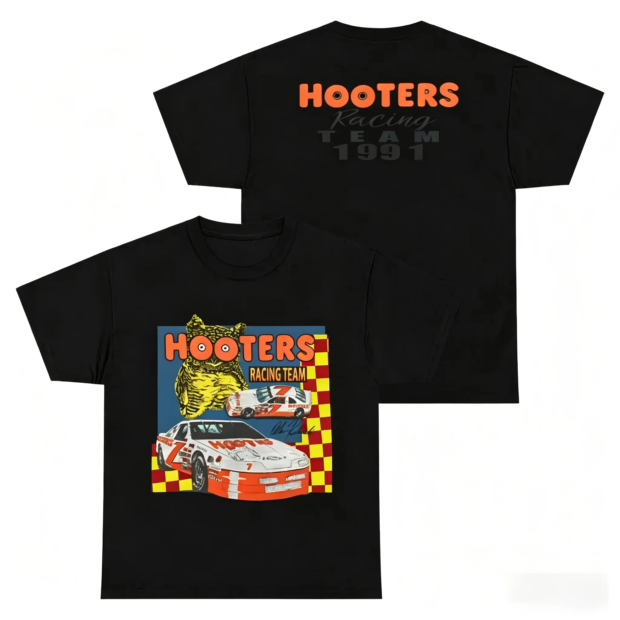 Women's 1991 Vintage NASCAR Hooters Racing Team Short-Sleeve Round Neck T-Shirt - Smooth Seamless Soft Top for Car Lovers, Gift for Him, Shortsleeve, Cotton, Graphic, Casual, Classic, Fabric
