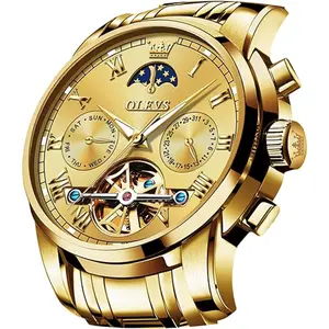 OLEVS Automatic Mechanical Men Watch Moon Phase Stainless Steel Dress Fashion Business Luminous Waterproof Date Week Male Wrist Watches