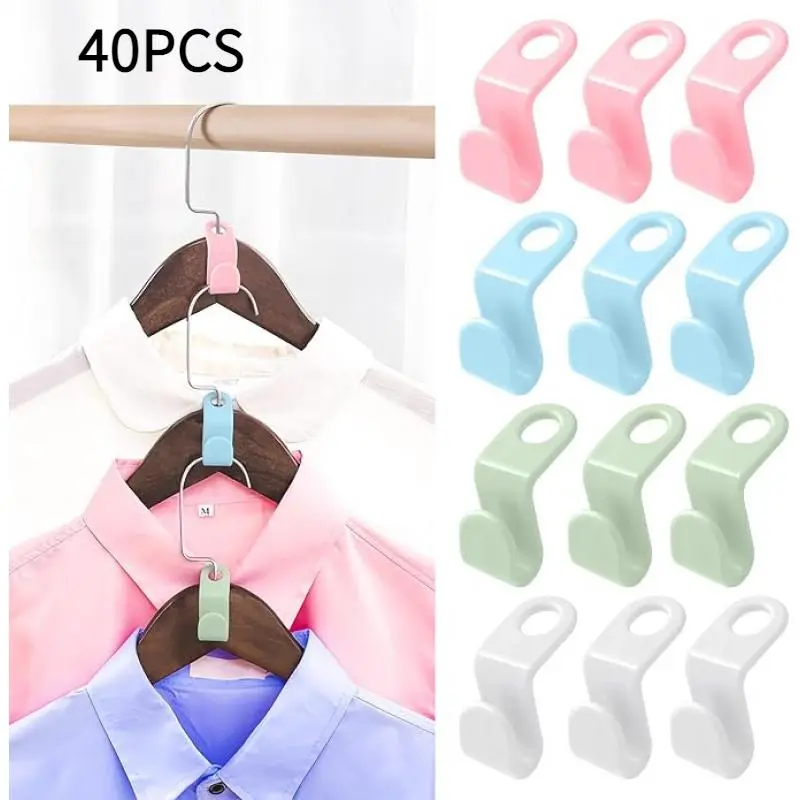 Clothes Hanger Connector Hook, 40pcs/set Space Saving Compact Multifunctional Hanger Hook, Clothes Hanger Connector for Home Bedroom Wardrobe, Organiser