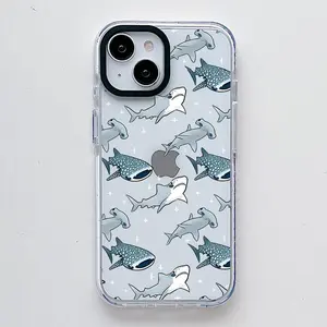Cute Whale Shark Ocean Sea Pattern Scratch Resistant Shockproof Protective Cover TPU Clear Soft Phone Case for iPhone 16 15 14 13 12 11 Pro Max Plus