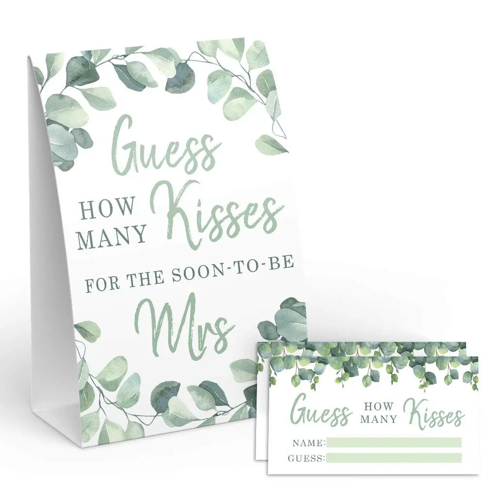 Eucalyptus Bridal Shower Games and Activities - How Many Kisses For The Mrs