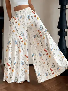 Elegant Lightweight Floral Wide Leg Pants, Perfect for Outdoors, Women's Fashionable Loose Fit, Comfortable and Stylish