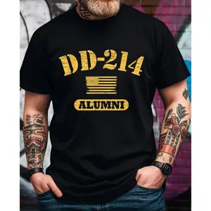 Vintage DD 214 Alumni American Army Graphic T-Shirt for Men - Funny Saying, Short Sleeve, Crew Neck, Classic Fit Tee - Ideal Christmas Gift for Husband, Dad, Grandpa