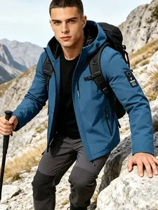 Men's Soft Shell Hiking Jacket, Lightweight Outdoor Hooded Coat, Pocket Design for Hiking and Camping, Comfortable and Durable