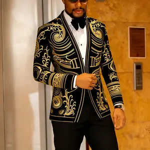 Men's Standing Collar Velvet Knot Embroidery Court Blazer Slim Fit Suit Jacket Peak Lapel For Party Wedding Banquet Prom