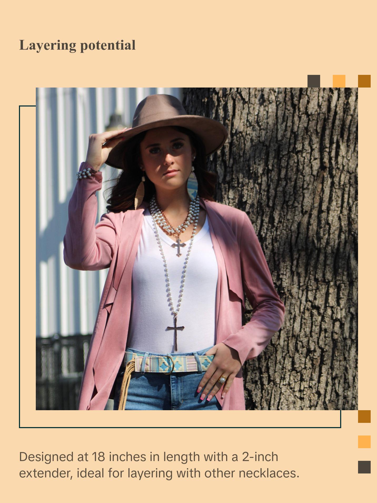 Pearl and Copper Beaded Collar Necklace with Copper Cross 114G