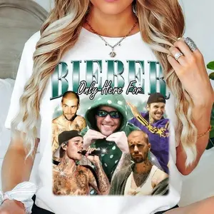 Only Here For Bieber Vintage Graphic Tee Swag Style Summer Concert Bootleg Tops Casual Short Sleeve Crew Neck Soft Regular Fit Streetwear Gift For Belieber