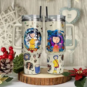 Coraline 20oz - 40oz Tumbler Stainless Steel with Straw, Double Wall Insulated, With Handle – Epic Cartoon Movies Series Design, Perfect Gift for Fans