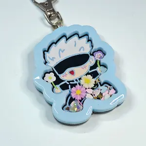 Jujutsu Kaisen Gojo Satoru Liquid Shaker Keychain with Flowers and Charms