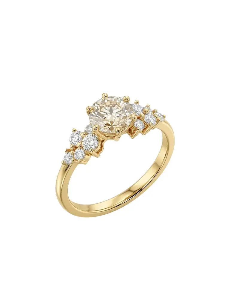 S925 18K Gold-Plated 6-Prong Round Lab-Grown Diamond Engagement Ring, 1 Ct D Color VS1 Clarity, 11013