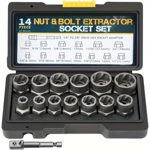 14pcs Hex Socket Set | Hex Bit Socket, Compatible with 1/4"-3/8" Drivers, Covers 6.35mm to 19mm, Strong Grip, Easy to Remove, Metal, Ideal for Automotive and Home Repairs
