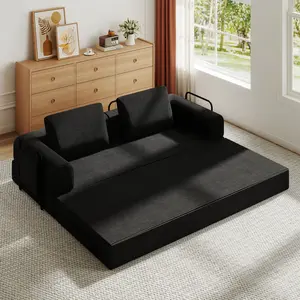 79-inch Loft Bed | Convertible Sofa Bed | 5-in-1 Frameless Corduroy Sofa Bed with Extra-Large Side Pockets | Four Modes: Seating/Relaxing/Sleeping - Perfect for Small Living Rooms and Studio Apartments! No Assembly Required