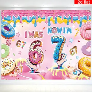 Birthday Party Photography Backdrop, Polyester Material, Sweet Treat Theme, 17.78cm, Syrup, Colorful Paint, Dessert and Ice Cream Design