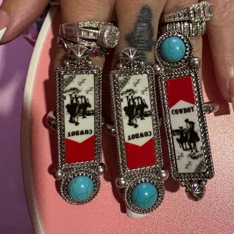 Red, White, & Black Cowboy -  Adjustable Western Ring