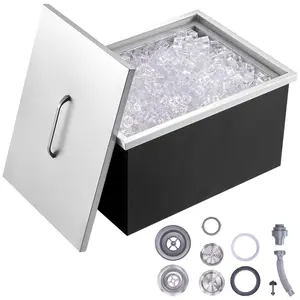 【DealsForYouDays】VEVOR Drop in Ice Chest,  , 20"L x 14"W x 12"H Stainless Steel Ice Cooler, Commercial Ice Bin with Cover, 40 qt Outdoor Kitchen Ice Bar, Drain-pipe and Drain Plug Included, for Cold Wine Beer Filter Utensils